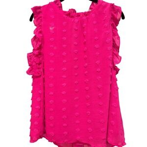 THML Hot Pink Swiss Dot Ruffle Sleeveless Blouse Top Womens Medium